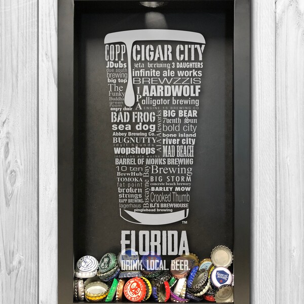 Custom Engraved Florida Local Brewery Shadow Box - Personalized Florida Wall Art for Him - Best Seller Beer Lover Gift For Dad