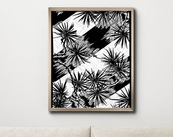 Monochromatic Print, Abstract print, black and white, modern floral, Japanese inspired, line art, wall art, Black and white, diagonal