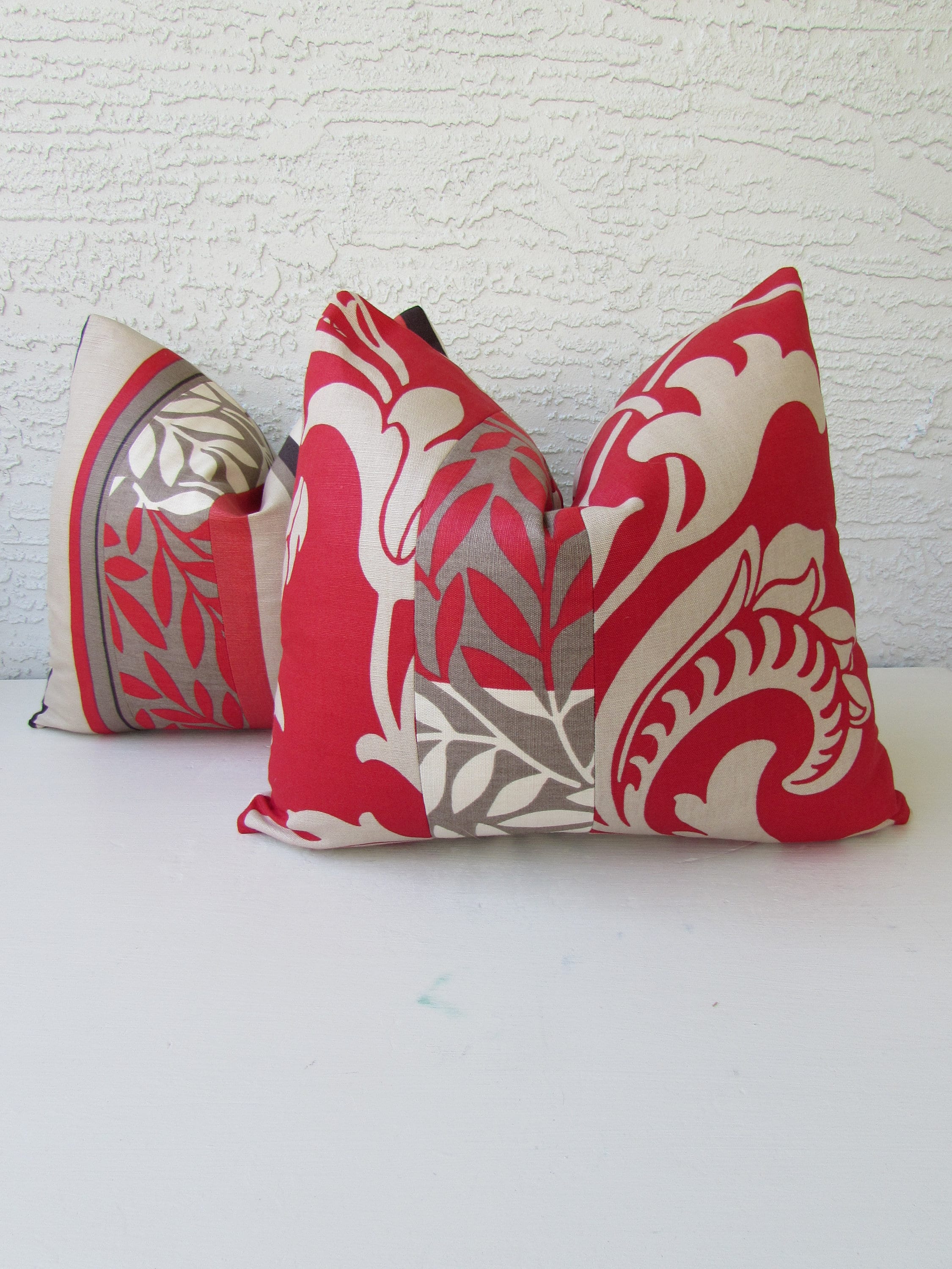 Two Red and Grey Throw Pillow Covers Pieced or Colorblocked Etsy