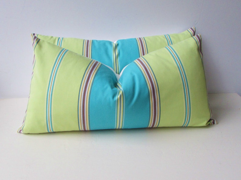 Two Turquoise And Lime Green Pillow Covers Lumbar Pillows Bold Stripes Turquoise And Green Throw Pillows Decorative Pillows Home Living Home Decor Vadel Com
