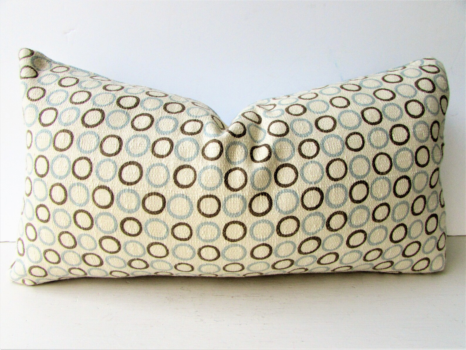 Light Blue Lumbar Pillow Cover Geometric Blue and Linen Etsy