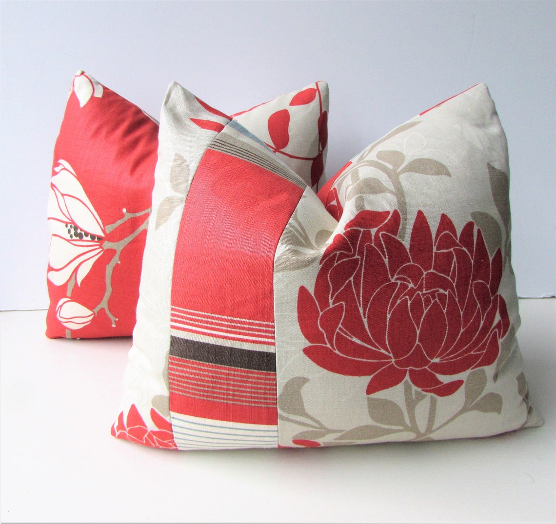Two Orange Red Throw Pillow Covers Pieced or Colorblocked Etsy