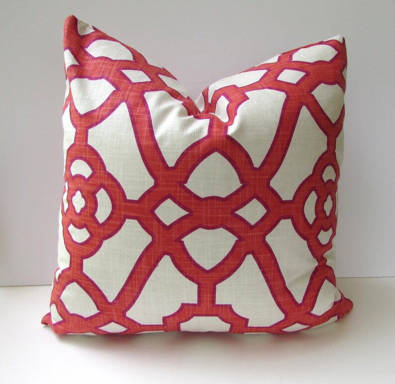 Orange Throw Pillow Cover Orange and White Lattice Linen Etsy