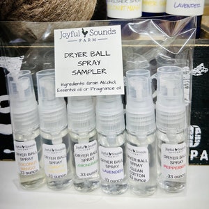 Sample Set of Wool Dryer Ball Sprays, six different scents, essential oils