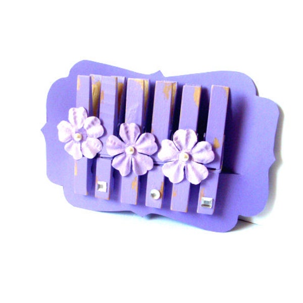 Purple Hand Painted Clothespins with Flowers//Altered Clothespins//Purple//Chip Clips//Unique Gift Ideas//Gifts for Her