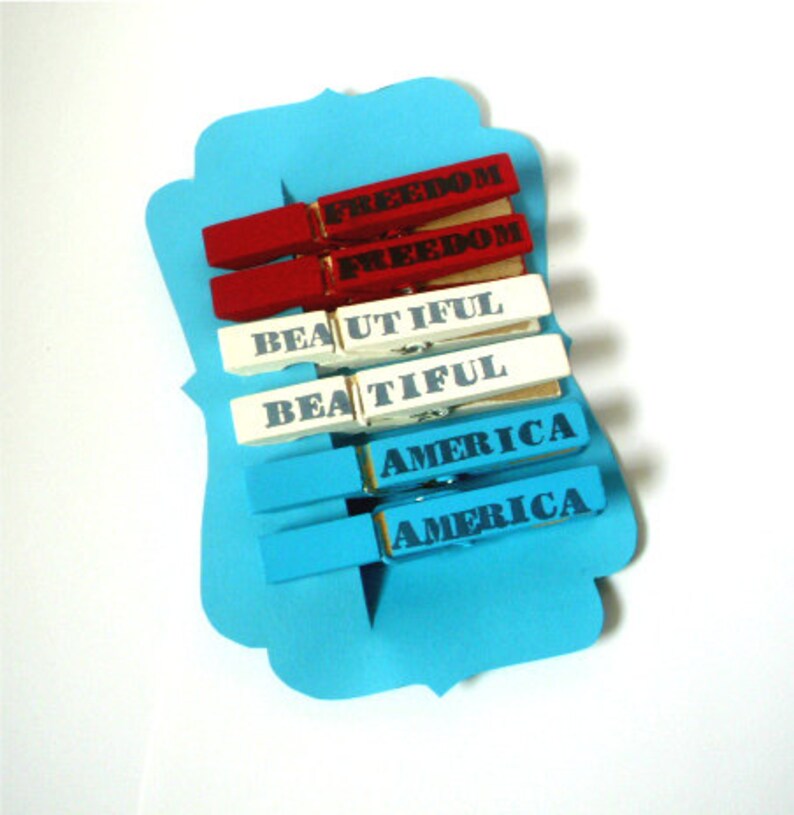 Hand Painted Decorative Clothespins//Red, White & Blue//Patriotic Words//Altered Clothespins//Unique Gift Ideas//Gifts for Her//Chip Clips image 1