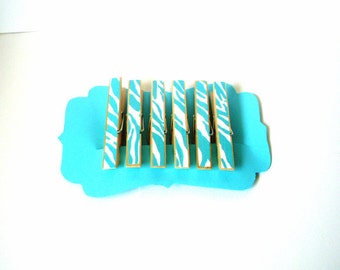 Blue Zebra Stripe Decorative Clothespins//Altered Clothespins//Zebra Stripe/Unique Gift Ideas//Chip Clips//Gifts for Her