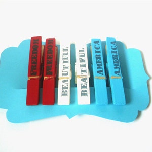 Hand Painted Decorative Clothespins//Red, White & Blue//Patriotic Words//Altered Clothespins//Unique Gift Ideas//Gifts for Her//Chip Clips image 3