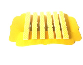 Tiny Yellow Polka Dot Decorative Clothespins//Altered Clothespins//Unique Gift Ideas//Chip Clips//Gifts for Her