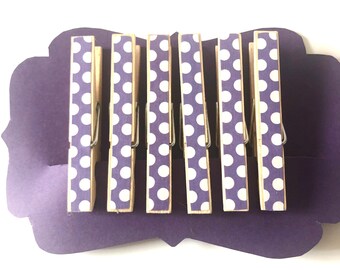 Purple Polka-Dot Decorative Clothespins//Altered Clothespins//Polka-Dots//Purple//Unique Gift Ideas//Gifts for Her