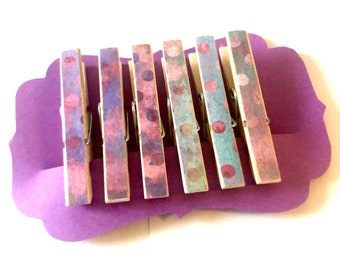 Watercolor Dots//Purple//Blue//Polka Dot//Altered Clothespins//Decorative Clothespins//Unique Gift Idea//Chip Clip//Gifts for Her//Upcycled