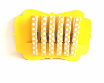 Yellow Polka-Dot Decorative Clothespins//Altered Clothespins//Yellow & White//Chip Clips//Unique Gift Ideas//Gifts for Her