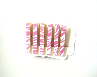 Pink Zebra Stripe Decorative Clothespins//Altered Clothespins//Pink//Zebra Stripe//Unique Gift Ideas//Gifts for Her//Chip Clips