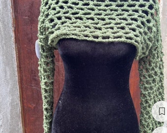 Green mesh top, shrug