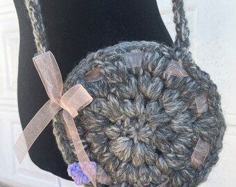 purple flower cross body crochet purse