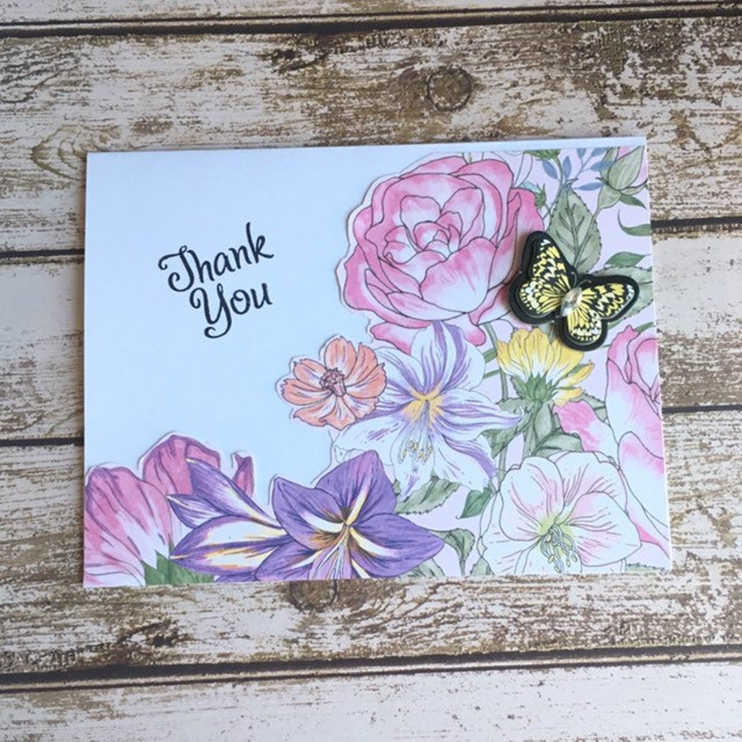 Butterfly Garden Floral Thank You Card- Butterflies & Flowers on a Card ...