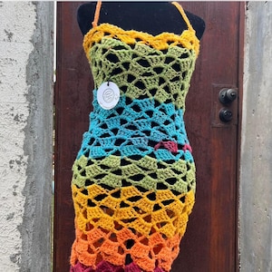Regenbogen Crochet Beach Coverup Kleid