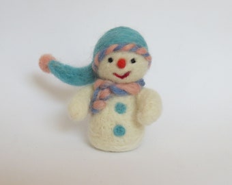 Miniature needle felted snowman for kids, handmade gifts and ornaments for Christmas