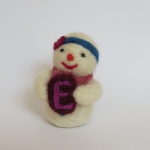 Needle Felted Snowman Handmade for a Name Reveal ornament and a learning toy