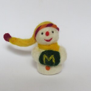 Needle Felted Snowman Handmade for a Name Reveal ornament and educational toy