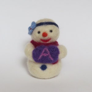 Needle Felted Snowman Handmade for a Name Reveal ornament and Nursery Decor