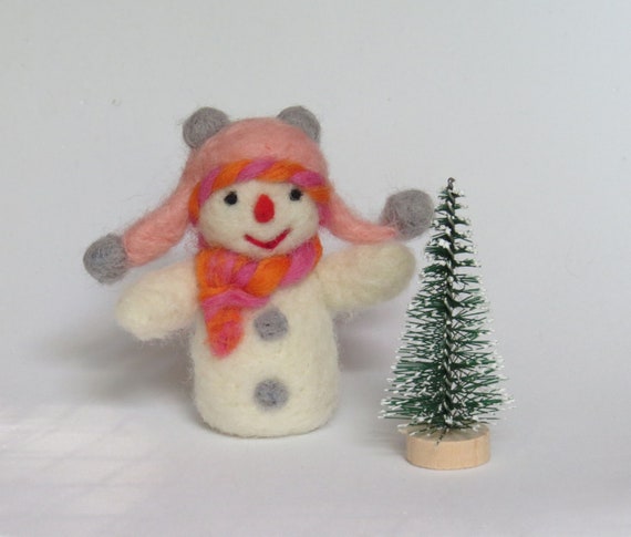 mini snowman figurine for Christmas and winter worry gift Handmade Needle Felted Snowman for organic decor and ornament comfort toy