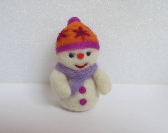 Miniature needle felted snowman ornament for Christmas and dollhouse