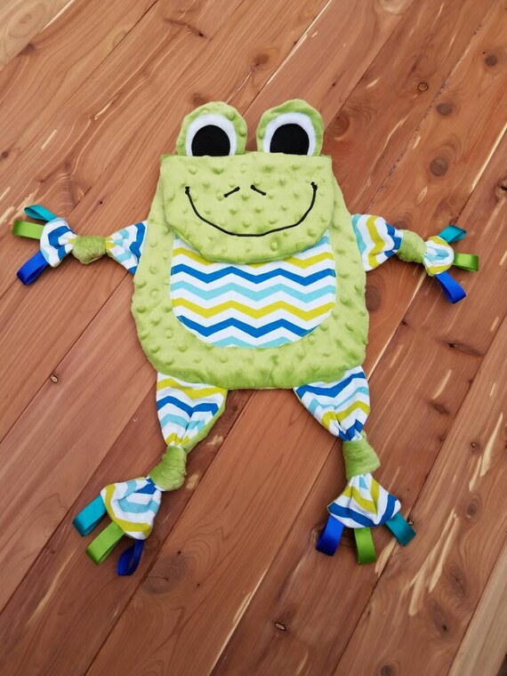 Newborn Gift Lovey Baby Boy Blanket Personalized Tag Sensory Blanket Frogs Newborn Gift Lovey Baby Boy Blanket Personalized Tag Sensory Blanket Frogs