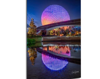 Disney World Epcot Night Print: Spaceship Earth Glowing Sphere, Blue Purple Hues | UV Resistant, Ready To Hang | Fine Art Photography