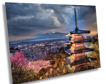 Mt Fuji, Chureito Pagoda Viewing Deck Yamanashi Prefecture Japan Photo Print Canvas Acrylic Metal