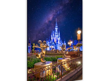 Mickey and Minnie Statues with Disney World Cinderella's Castle Photo