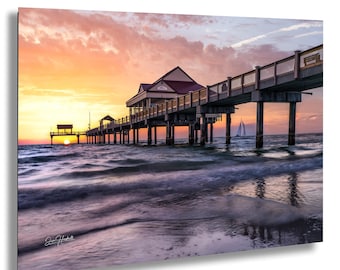 Impresión fotográfica del atardecer en el muelle 60 de Clearwater Beach: arte mural costero de Florida