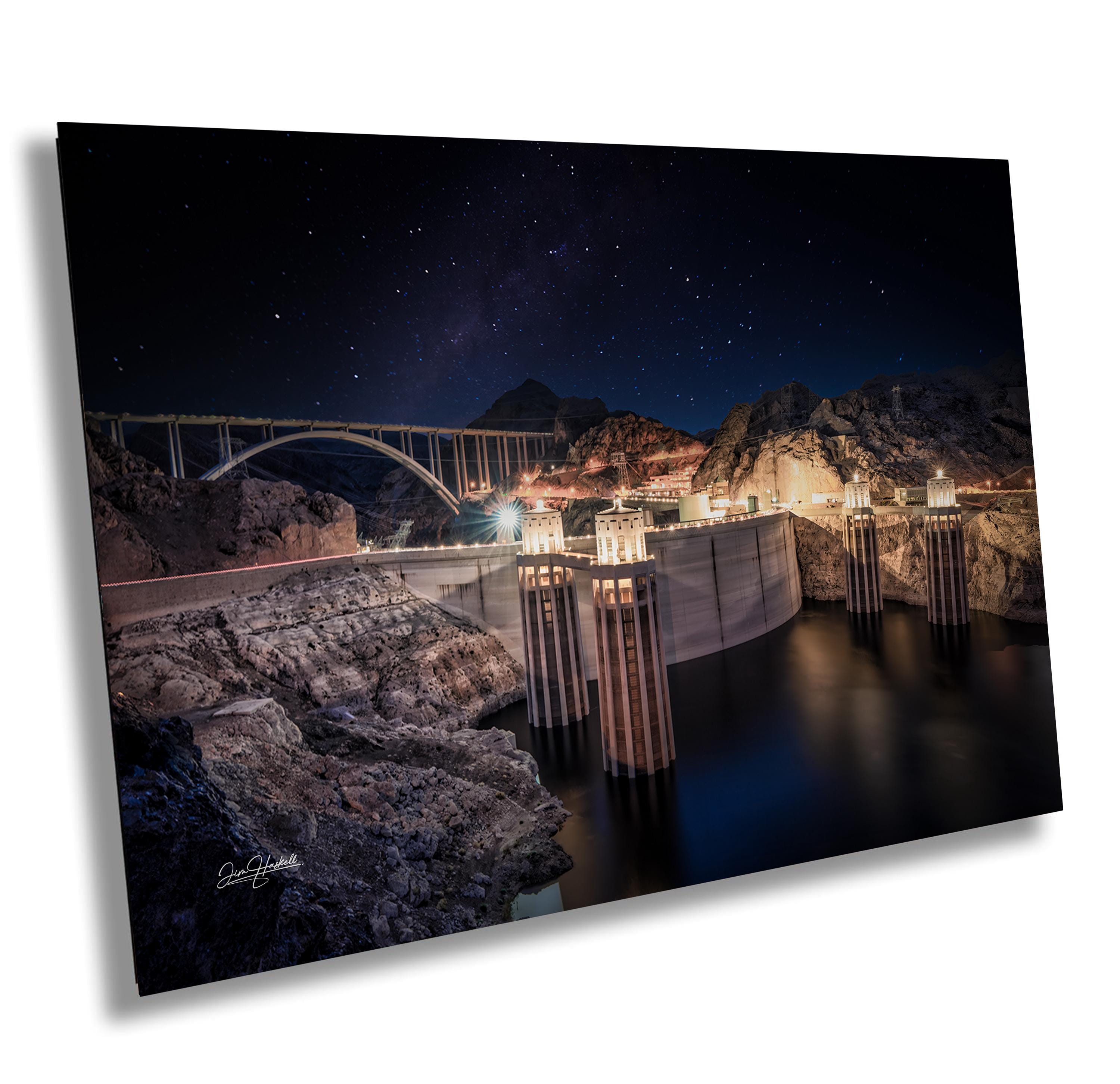 Hoover Dam at Night Desert Giant Colorado River Dam Nevada Arizona Boarder Mike O’Callaghan–Pat Tillman Bridge Paper/Canvas/Acrylic/Metal