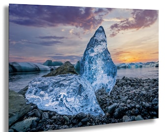 Laguna glaciar de hielo en Islandia Atardecer Amanecer Impresión