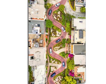 Impresión fotográfica de la calle Lombard de San Francisco (vista aérea, carretera con curvas)