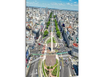 Impresión del Obelisco de Buenos Aires: Paisaje aéreo de la ciudad sobre papel, lienzo, acrílico o metal.