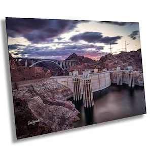 フーバーダムのプリント：コロラド川、ネバダ州、アリゾナ州、夕日の壁アート