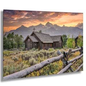 Bischofskapelle der Verklärung | Gelbstein | Grand Teton Nationalpark | Sonnenuntergang Jackson Wyoming Druckpapier/Leinwand/Acryl/Metall