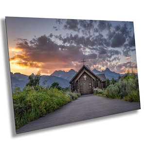 Bischofskapelle der Verklärung | Gelbstein | Grand Teton Nationalpark | Sonnenuntergang Jackson Wyoming Druckpapier/Leinwand/Acryl/Metall