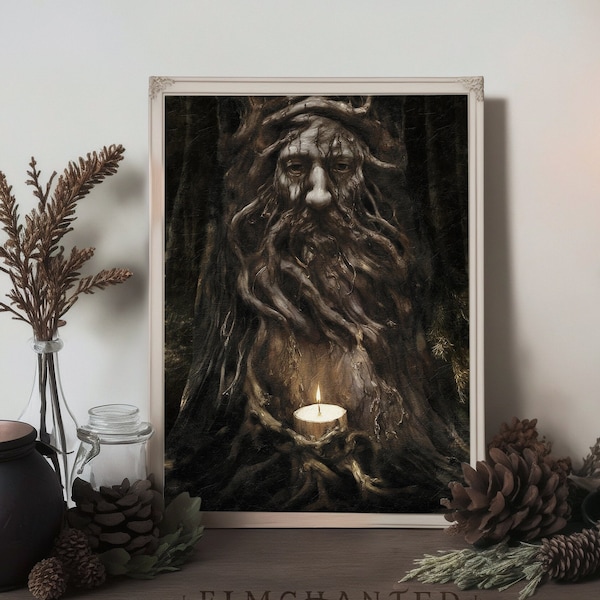Mystical Ancient Tree Spirit, Witchy Wall Art Pagan Dryad Decor Dark Cottagecore Print Green Witch Aesthetic, Witchy Decor Bedroom Printable