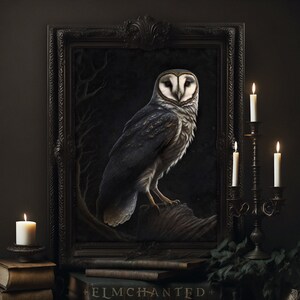 Night Owl Painting, Dark Cottagecore Decor, Nature Wall Art Printable, Mystical Owl Download, Witchy Room Decor, Woodland Animal Art Print