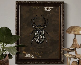 Stag Beetle Wall Art Printable, Botanical Dark Cottagecore Goblincore Decor, Vintage Insect Print Witchcore Aesthetic Hedge Witch Wall Decor