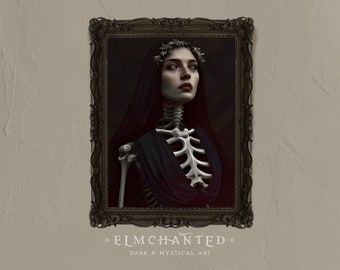 Skeleton Woman Portrait, Gothic Home Decor, Halloween Wall Art Printable, Spooky Aesthetic, Macabre Decor, Dark Art Prints Digital Download