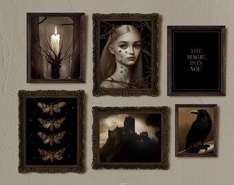 The Magic is in You | Witchy Gallery Wall Set of 6, Gold & Black Wall Art, Dark Art Prints Digital Download, Witch Decor Aesthetic PRINTABLE