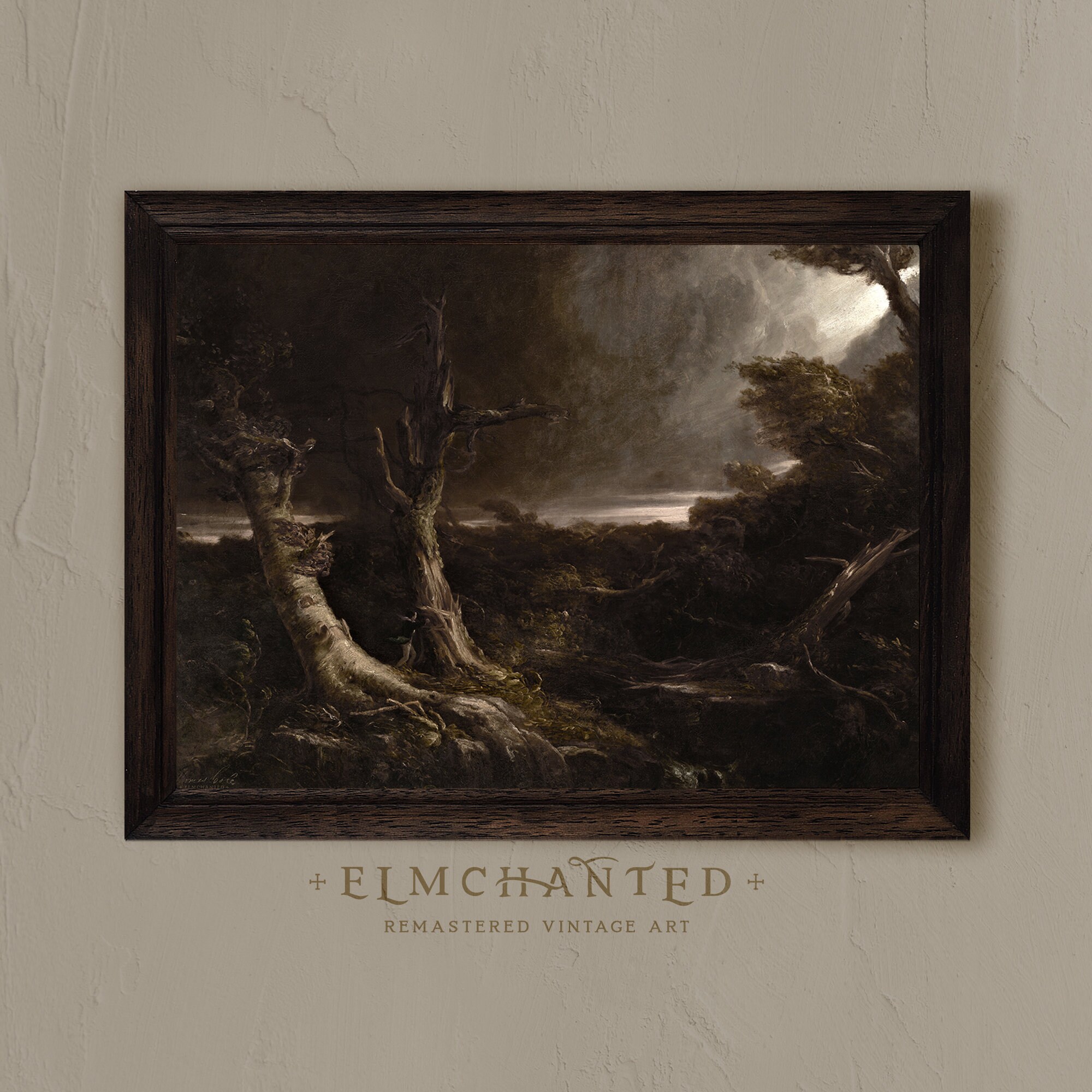 Landscape Oil Painting | Moody Vintage Art Print, Dark Forest, Above ...