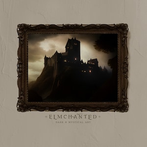 Gothic Medieval Castle Painting |  Dark Academia Prints, Gothic Cottagecore Decor, Spooky Aesthetic Printable, Dark Moody Above Bed Wall Art