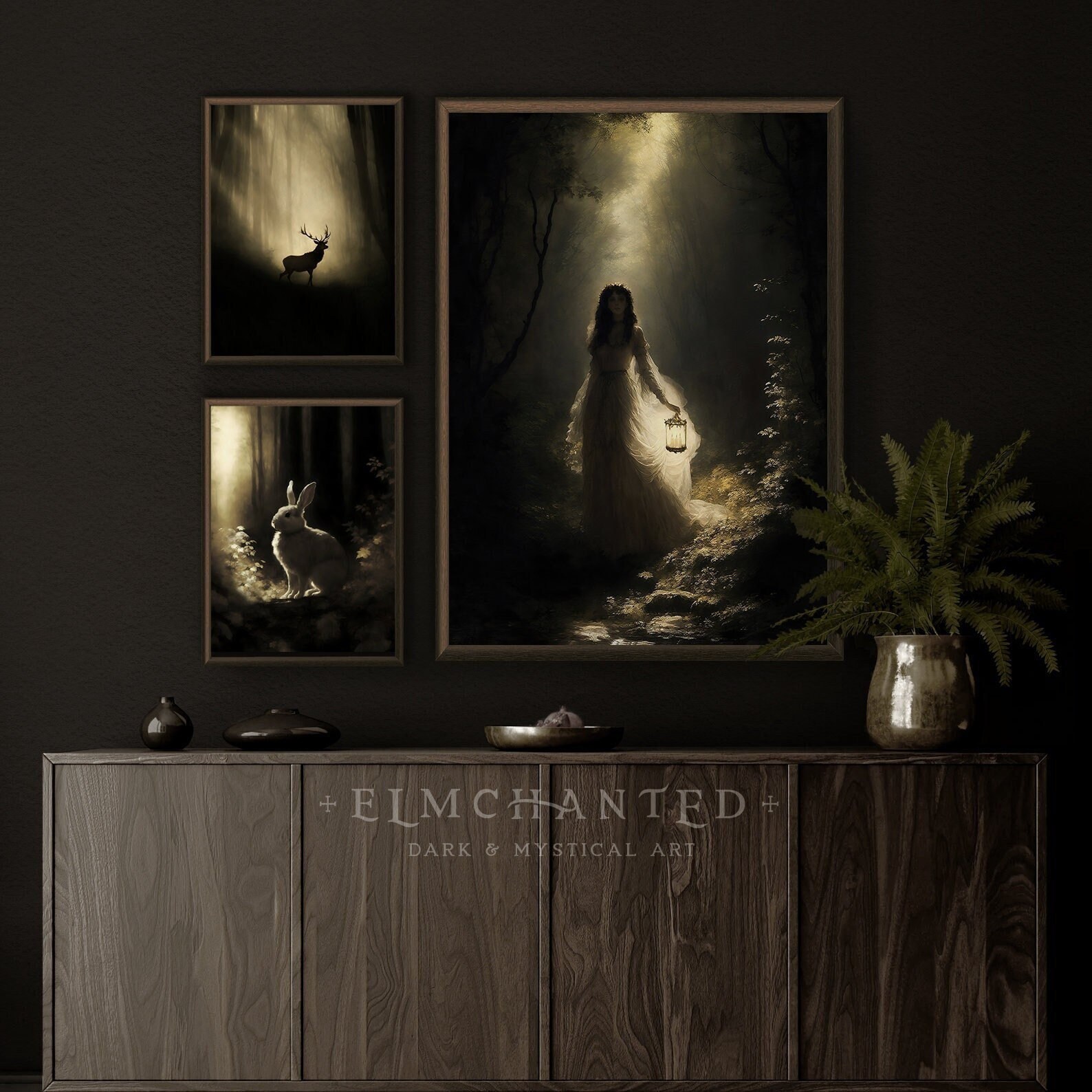 Set of 3 Dark Cottagecore Prints, Woodland Animal Nature Gallery Wall ...