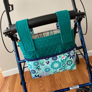 Rollator Walker Bag Teal Floral Celebration For A Cheery Look!