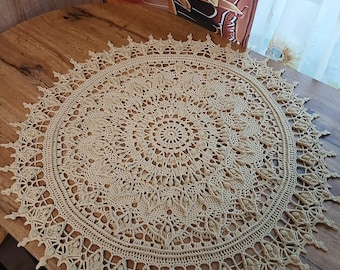 Handmade Crocheted Doily: Golden Yellow Textured Centerpiece (54cm)