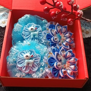 SMALL GIFT BOX Hair Accessories for girls Blue White  Clips And Hair Bobbles  2 Pairs Hair Accessories Unique Hair Accessories Girls Gift